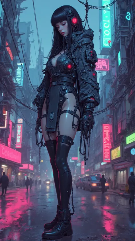 masterpiece， New sea style ，
pinkretroanime， Vintage Art ，
Cyberpunk風格、Cyberpunk、sci-fi、 High Tech、Futuristic Technology、neon li...