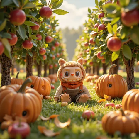 Adorable pumpkin dolls are in apple orchards