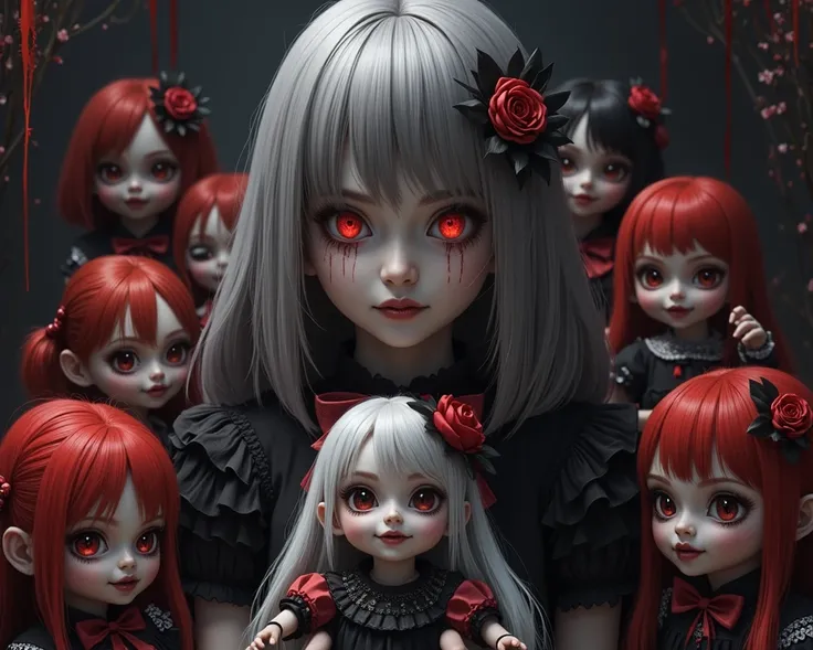 「Curse Doll」、「The Girl in the Black Dress、holding dolls with red eyes」、「」、「here we go、Let's play... endless play。」、「I actually l...