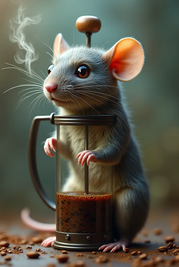 A rat and a french press coffee machine combined into one, brainrot style