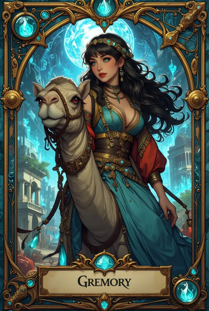 Create a fantasy trading card illustration of a seductive demonic woman. Perfect body, curvy, long black hair, beautiful face. N...