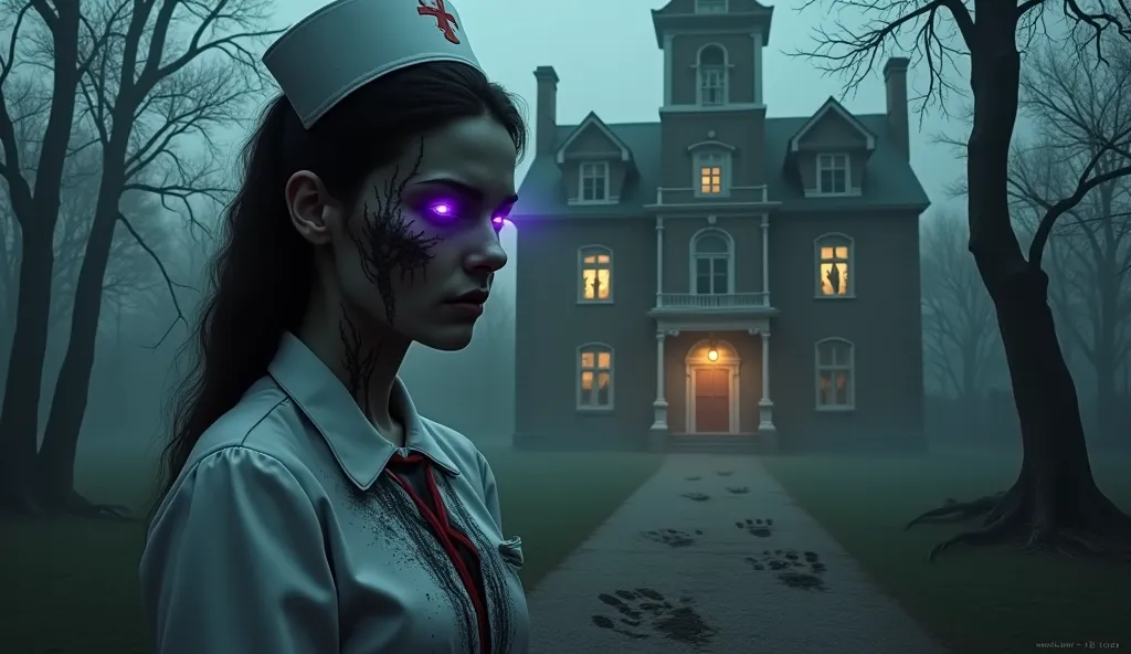 Visual Elements (8K):
Foreground:

Ava Mills (protagonist) in a nurse’s uniform, her eyes glowing deep purple (signifying parasi...