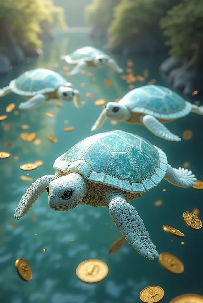 Large crystal turtles with unfrustrated gold coins