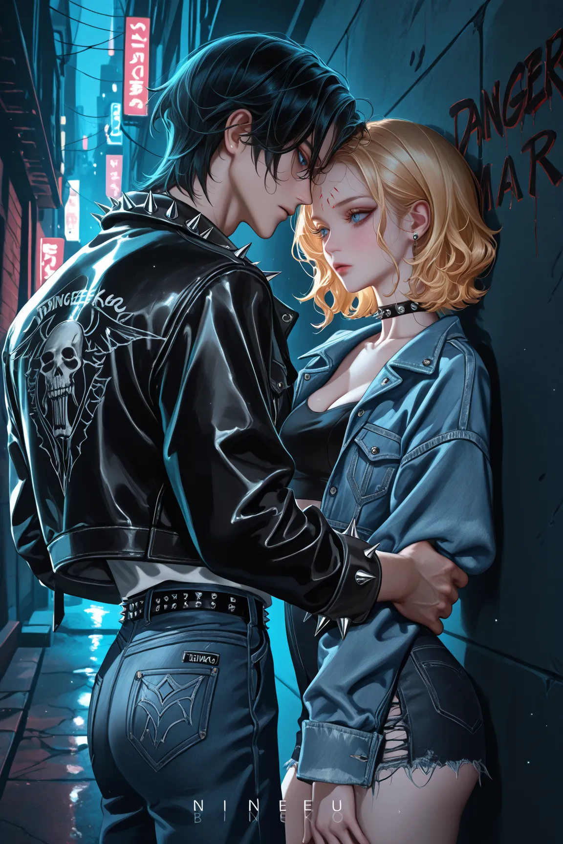 nixeu style, ringeko style, sakimichan style, anime style realism (masterpiece, 8K quality) two characters, one man, one girl. (...