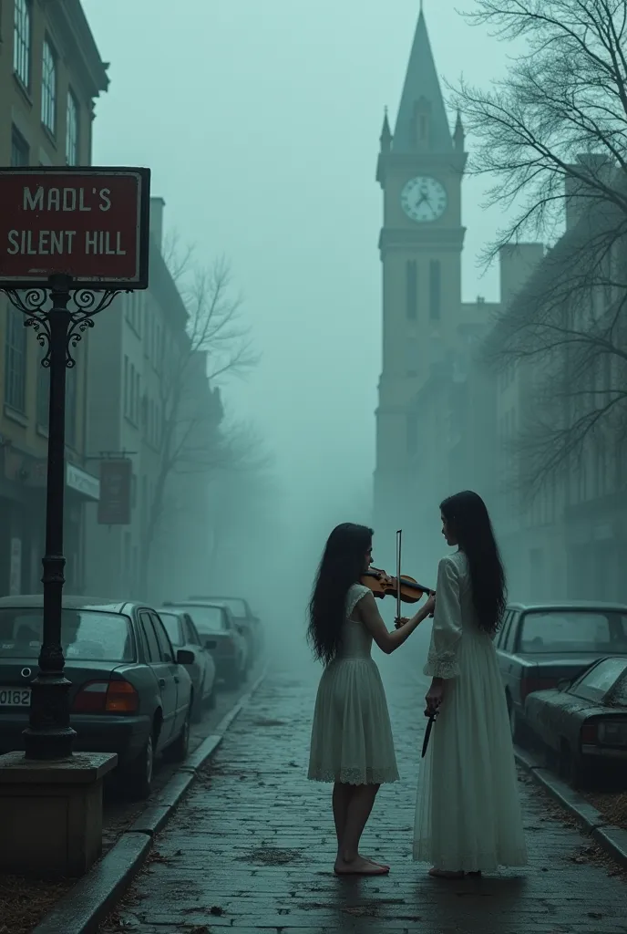 Imagine a gothic, abandoned city shrouded in a ghostly atmosphere. A sign indicates you're in Silent Hill, while melancholic mus...