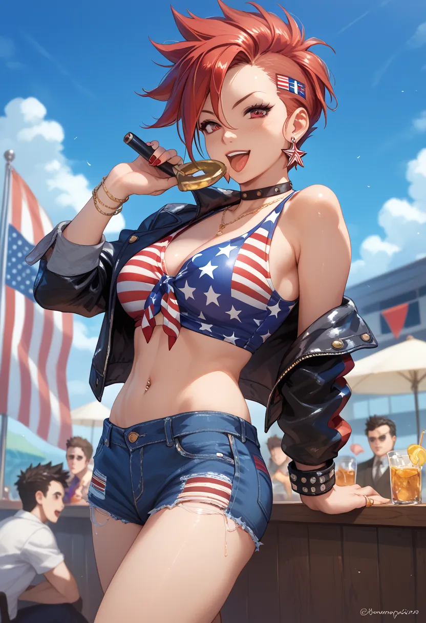 コミックブックstyle, Joe Madureirastyleの線画,  very attractive girl , female, X-MENのTシャツを着たfemale,  American Heritage ,  Gold,  Bright Re...