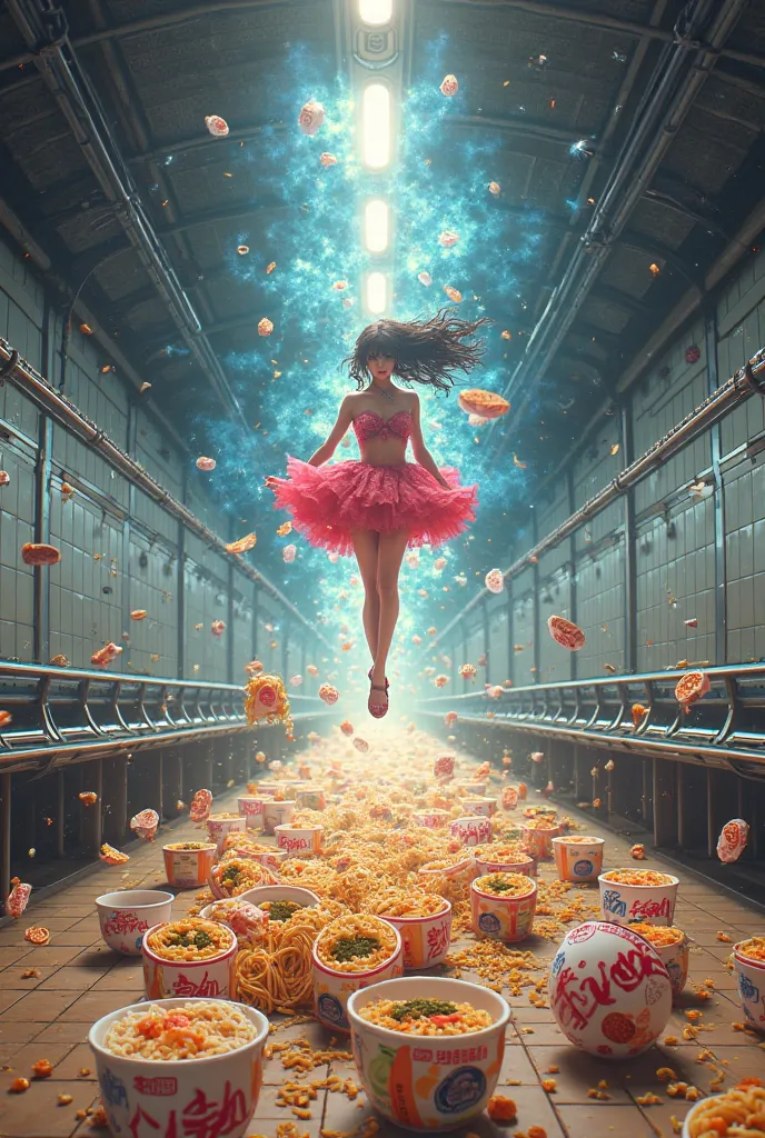 An interdimensional rift opened. 2D characters flooded the real world subway. A magical girl is floating in instant ramen noodle...
