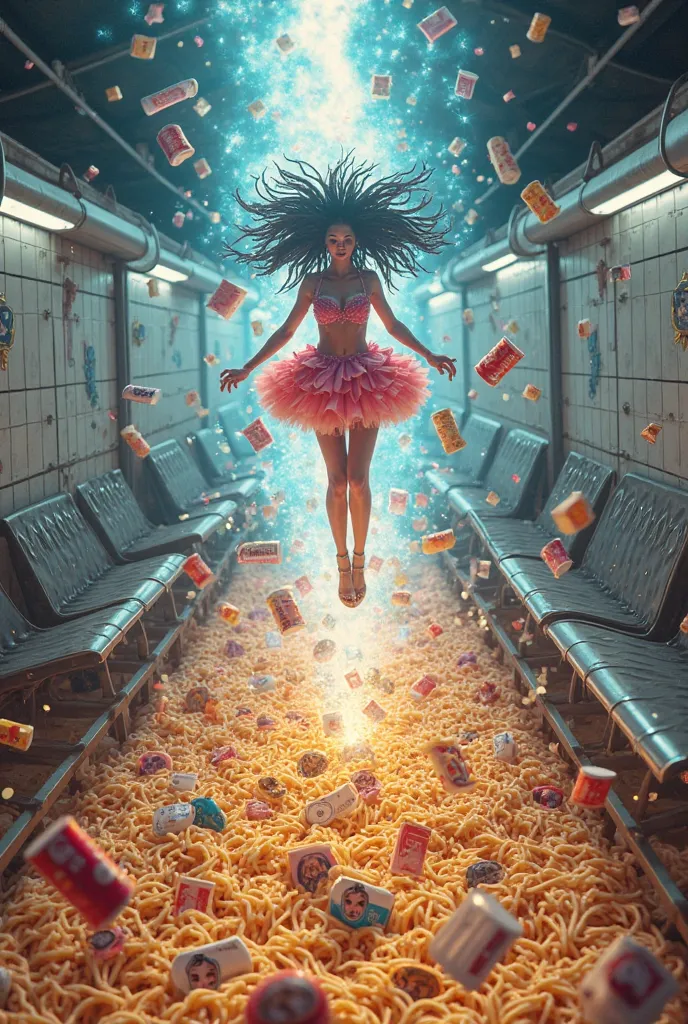An interdimensional rift opened. 2D characters flooded the real world subway. A magical girl is floating in instant ramen noodle...