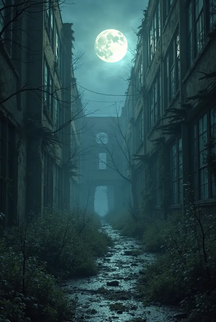 Make a moonlit night in an abandoned hospital   , sem humanos 