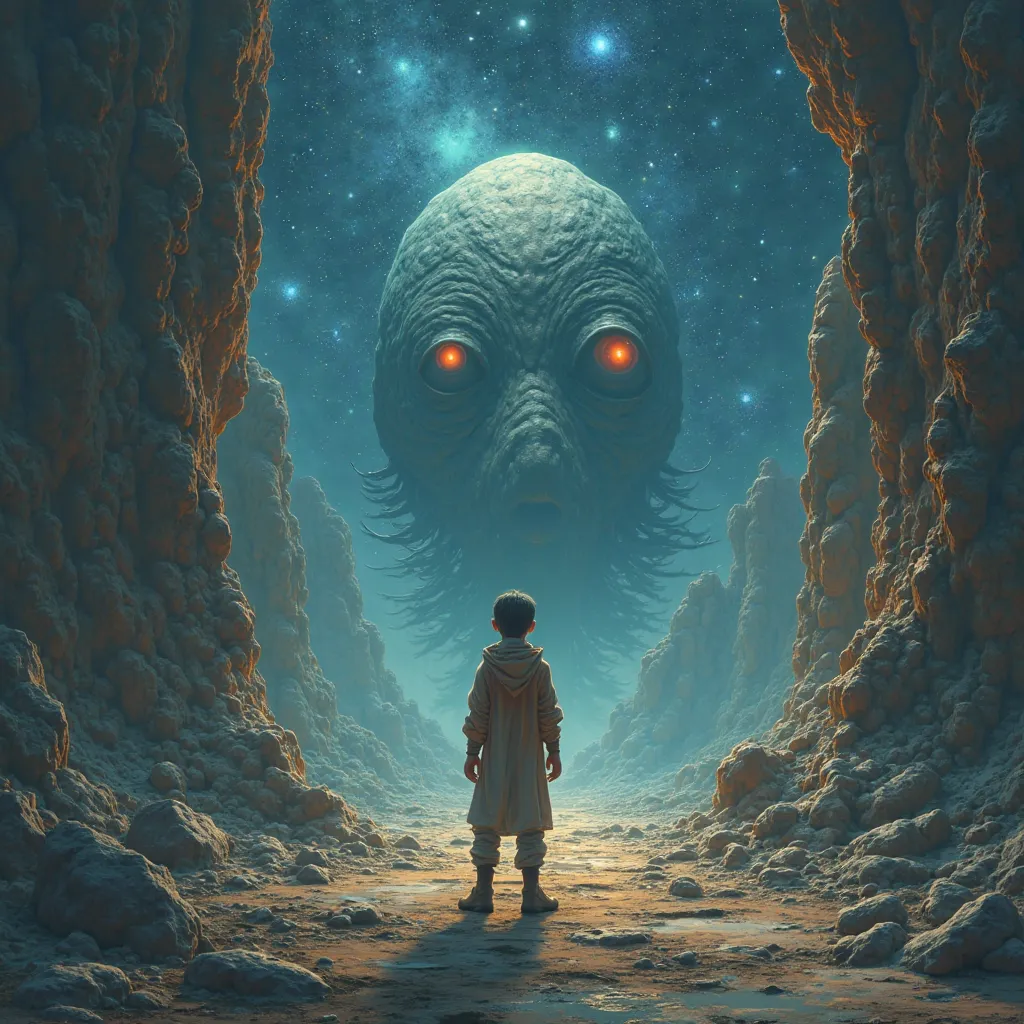 in the city of the space
stood a strange figure a guard with eyes that seemed impossible to focus on.

The guard said to the big...