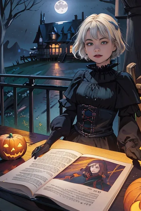 Top image quality、​masterpiece、Vivid coloring、Edward Hopper's Style、Halloween、Aerial perspective、thirds rule、Norse wearing a wit...
