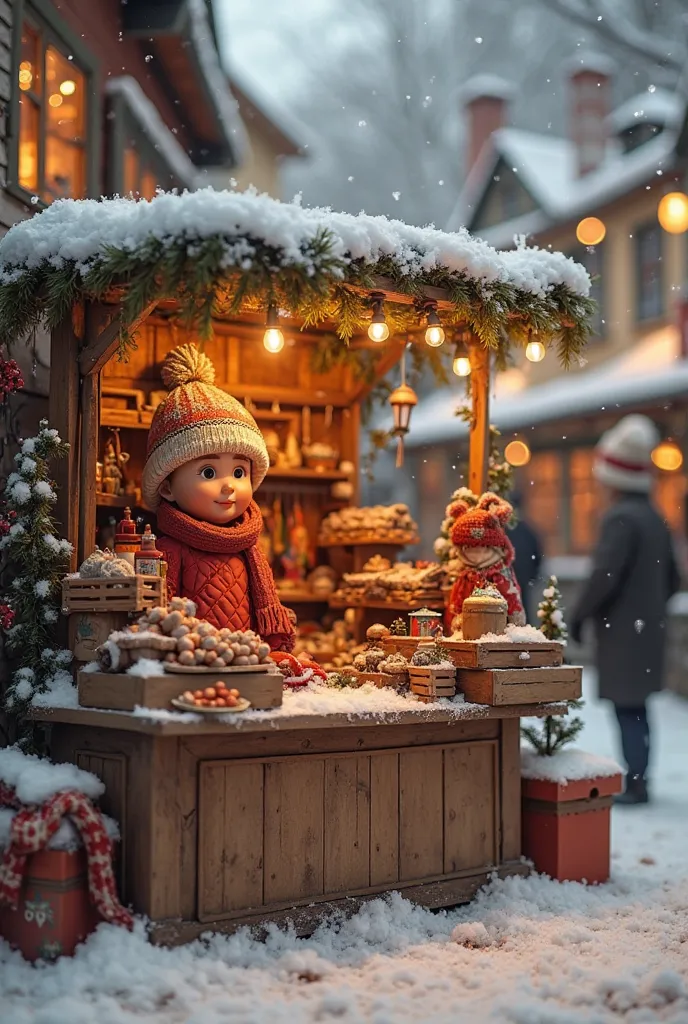 With a cardboard box to act as a market stall for a  where there are typical winter things for example, a mini scarf, cotton sim...