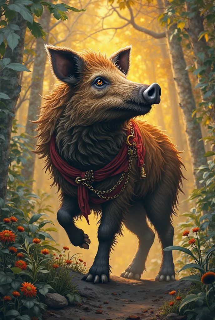 Boar Scout, The best HD quality, brilliant, , 2d, department,  ancient, art on cracked paper, detailed illustration , Cinematic,...