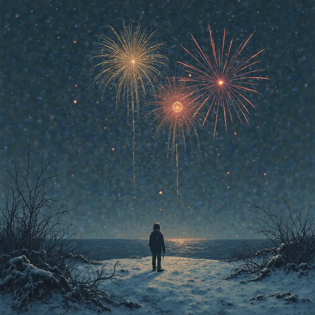Winter fireworks are sad。just a cold wind blows。My thoughts are also sublimated in the sky where the snow flutters softly。a dark...