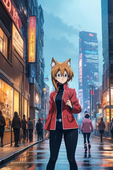 １women in hair　Detective Conan clothes　animal ear　London cityscape　anime style　Thick Coating　Professional technology 