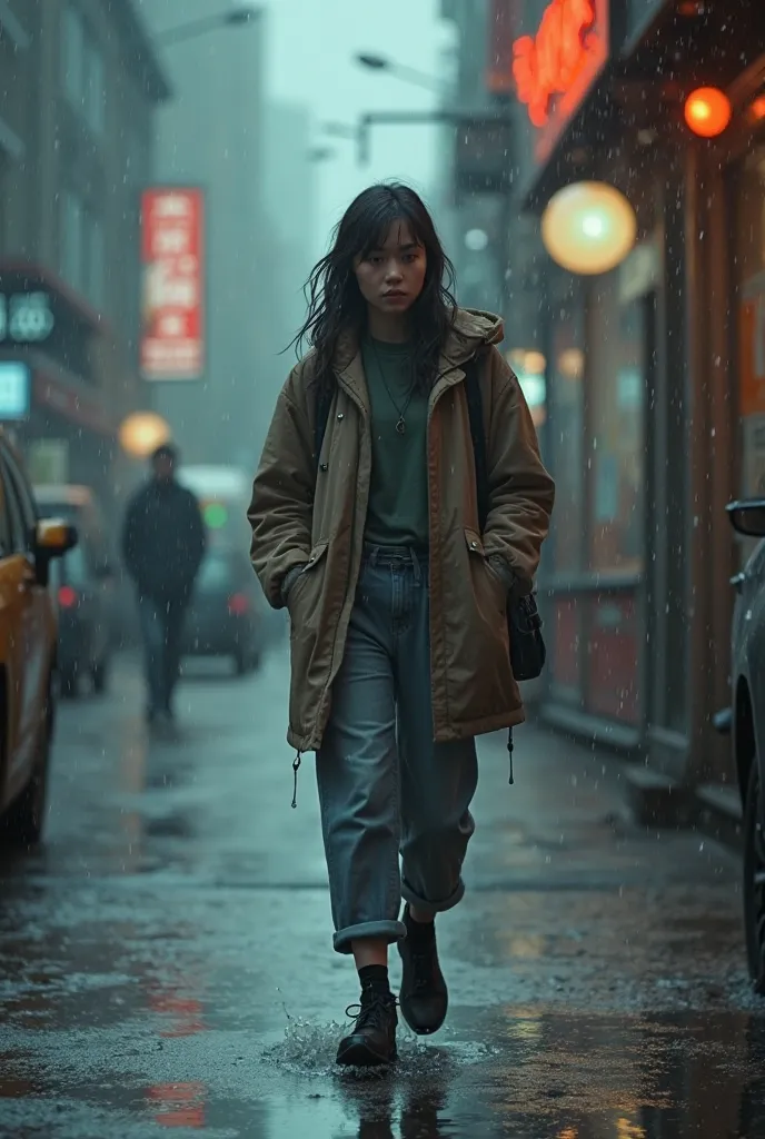 Girl walking in the rain video