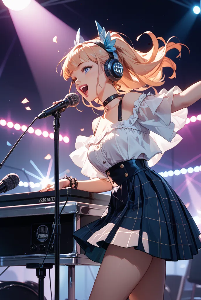 Girl singing with stand microphone