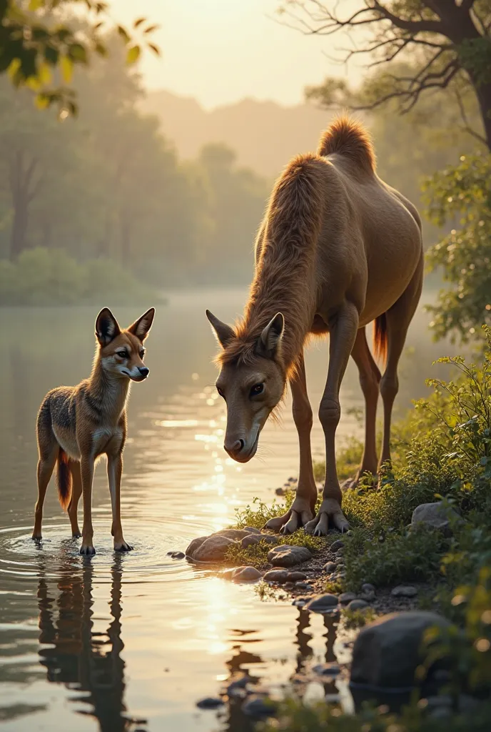 river in the jackal and camel
 jackal back in the camel