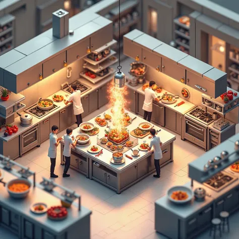 3D isometric restaurant kitchen