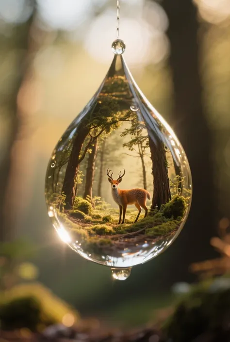 Forêt dans une goutte d’eau"
Une goutte d’eau suspendue (en macro,  very detailed ) Reflecting inside a small miniature forest w...