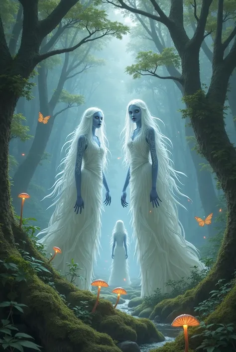 Fog people Nebelvolk in a forest several elven spirits nerve fairies