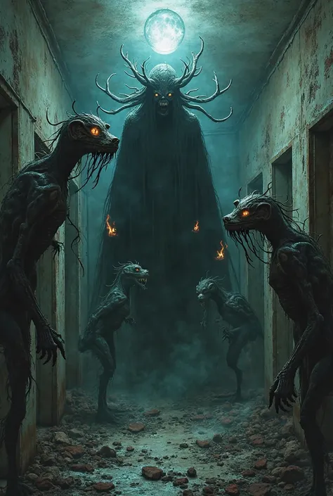 dubstep track cover, hard bass, with horror movie motif, wild creatures, mental hospital, The Good Doctor, madhouse... small ins...