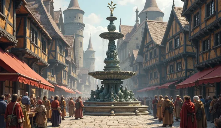 medieval market square with fountain