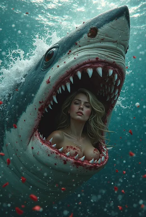 Hyper realistic photos 
The shark jumped from under her with an incredible force.. His sharp teeth were embedded in her soft bod...