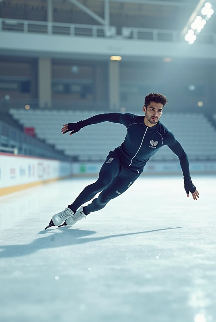 Hamdan bin Mohammed bin Rashid Al Maktoum skates on the ice in a sports uniform