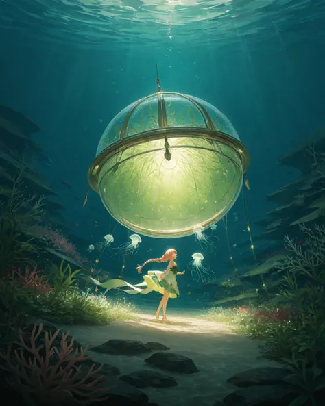 In a starlit underwater park hidden beneath a transparent ocean dome, Sparkle dances across glowing coral bridges, laughing free...