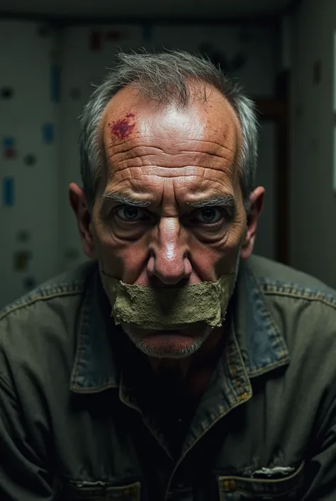 man with his mouth taped