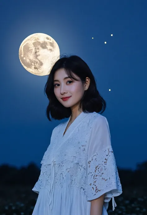 前景に花が描かれた満moonの絵, moon光が野花に輝いています, in moon, moon, 伝統的なmoon, beautiful as moon, in moonlight, by Rubin Bogin, moonの輝き, moon明かり, m...