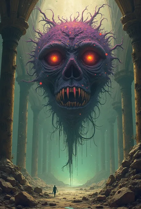 An ultra-detailed, 8K digital painting of an **abstract primordial god**, a shapeless entity composed of **thousands of fused cu...