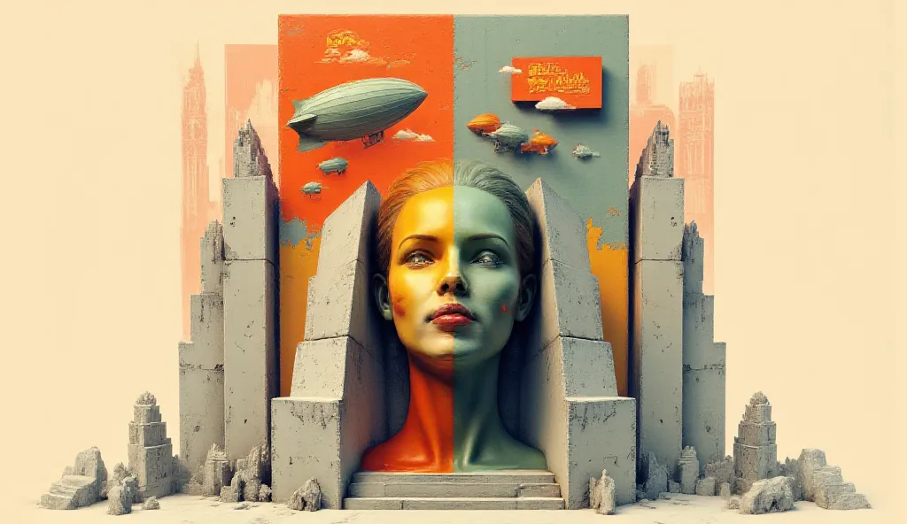 CREATE WITH A MINIMALIST BUT INTRICATE STYLE, WITH THE STYLE OF THE OLD FIGURES OF THE CCCP, ANTIQUE, ASYMMETRIC, RUSTIC, IMAGES...
