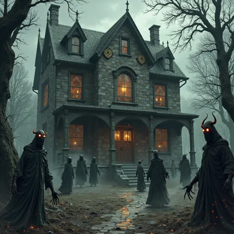 La casa del Diablo: a dark house with painted devils and grieving souls wandering about 
