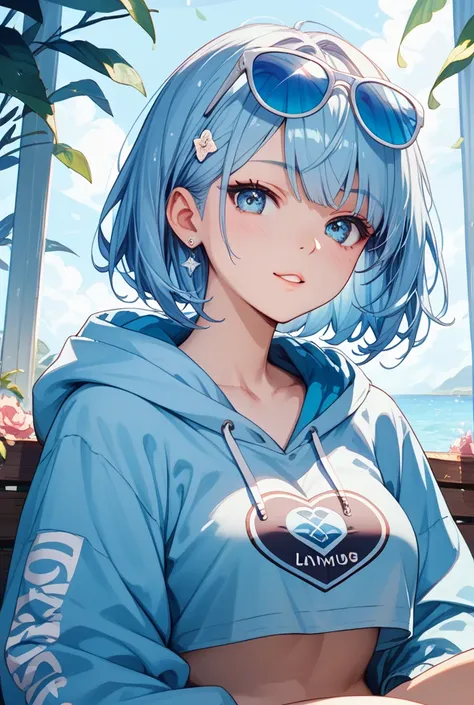 Woman Luminous Light Blue Hairstyle Short Outfit Hoodie Light Blue Sunglasses Gang Icon 