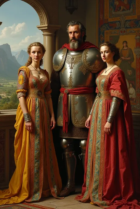 Rodrigo Díaz de Vivar and his family his wife and two daughters, one older than the other 