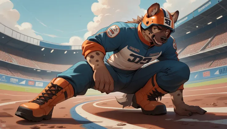 Male Furui， Hyena Furi ，Athlete，muscles, Erectile，Popular,wearing Motocross helmet  wearing Motocross outfit , Motocross boots,