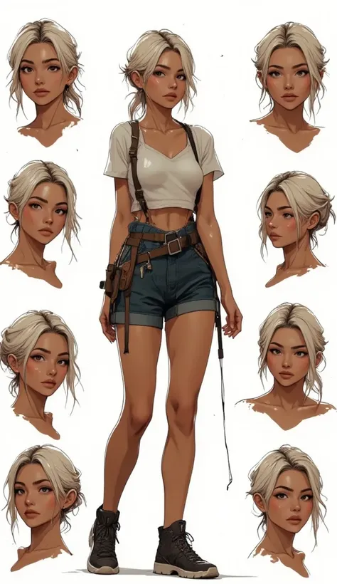 Character Data sheet, young woman, facesc ofbwoman  in different emotional states and with different facial expressions on data ...
