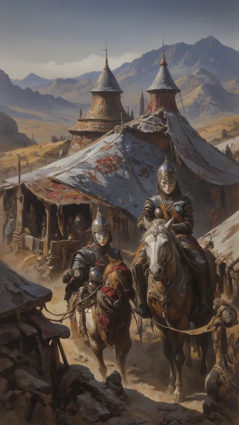 Female Turkic Knights，nomadic blanket house，Mongolia