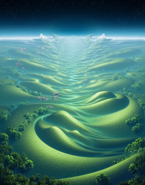 wide landscape bathed in light Moebius style.