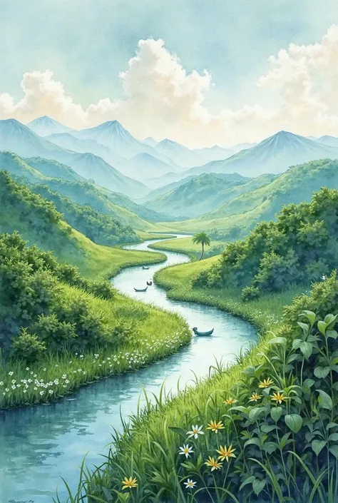 Landscape, philippine setting, watercolor medium