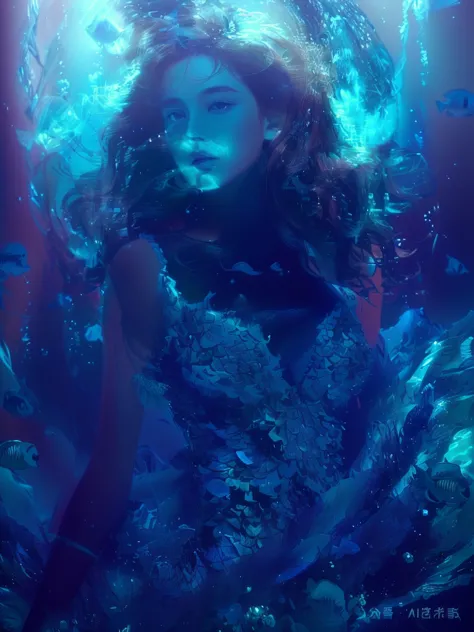 Arav image of a woman in a dress in an underwater scene, Queen of the Sea Mu Yanling, Carol Buck Wood, wenfei ye, jingna zhang, ...
