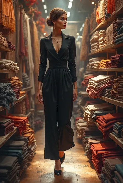 DAME DANS UN MAGASIN DE DRAP UNE DAME NOIR UN MAGASIN TRES REALISTE AVEC DES EFFET LUMINEUX AUTOUT D'ELLE PLUS UNE ATTRACTION PL...