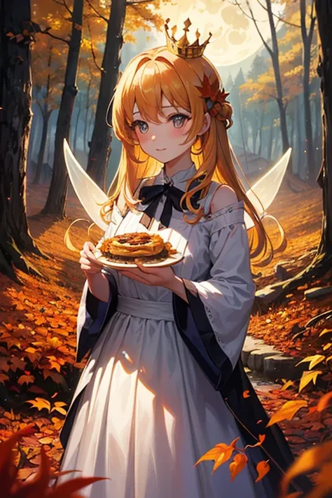 A graceful girl with delicate fairy wings drifts through a vivid autumn landscape. Her flowing blond hair flows down gracefully,...