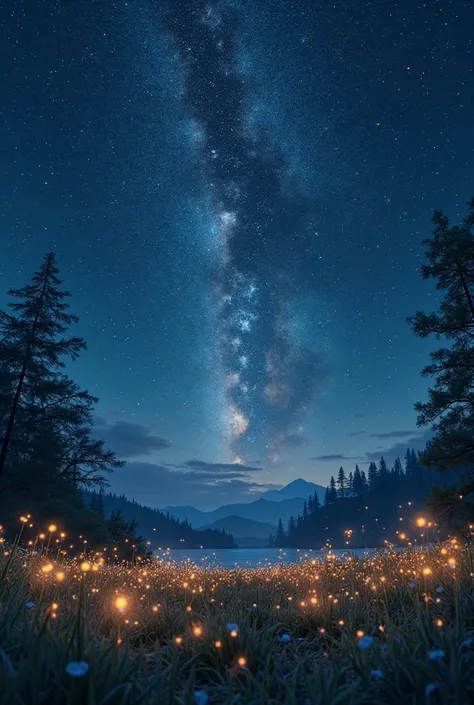 high quality, 8K Ultra HD, A beautiful sky at night, even darkness but the sky full of star and light, and on earth still have l...