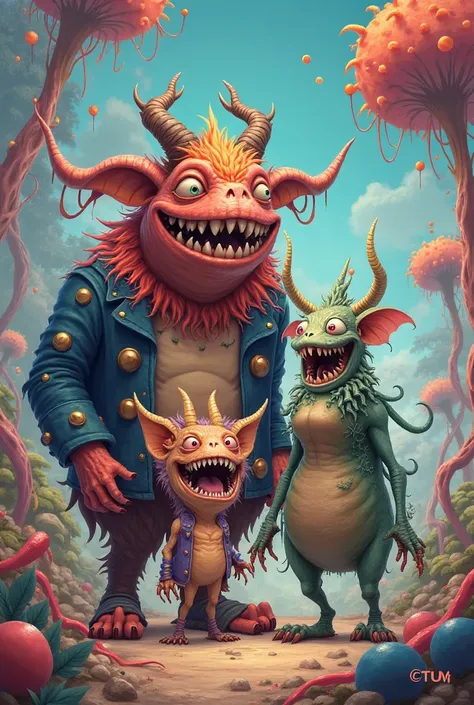Create a weird and fun monster family for me 