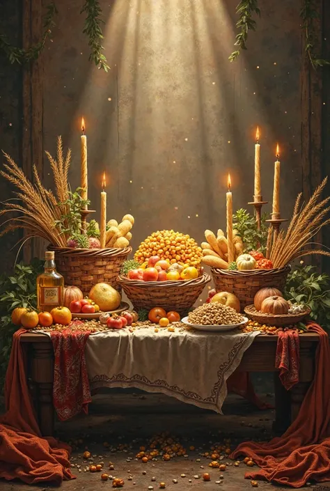 a table full of tithes, offerings and first fruits. 