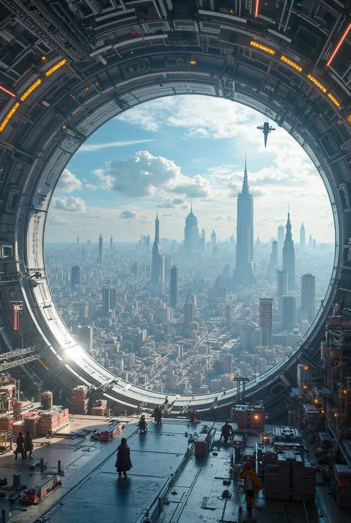 space city inside a huge ring, view from inside the ring