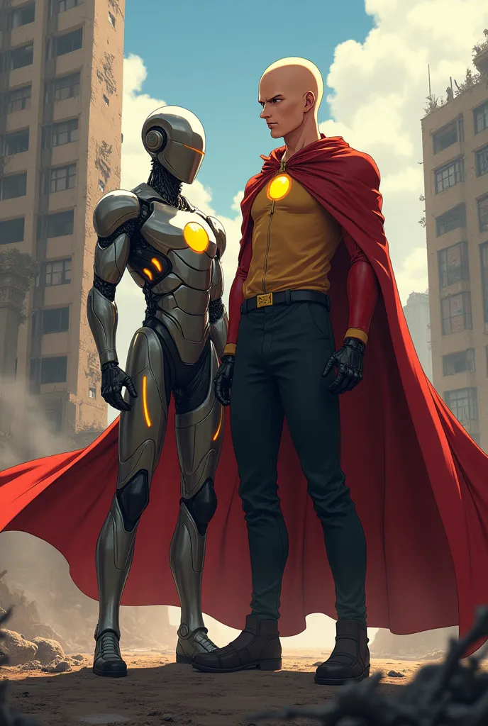 i want a picture of saitama standing next to genos 